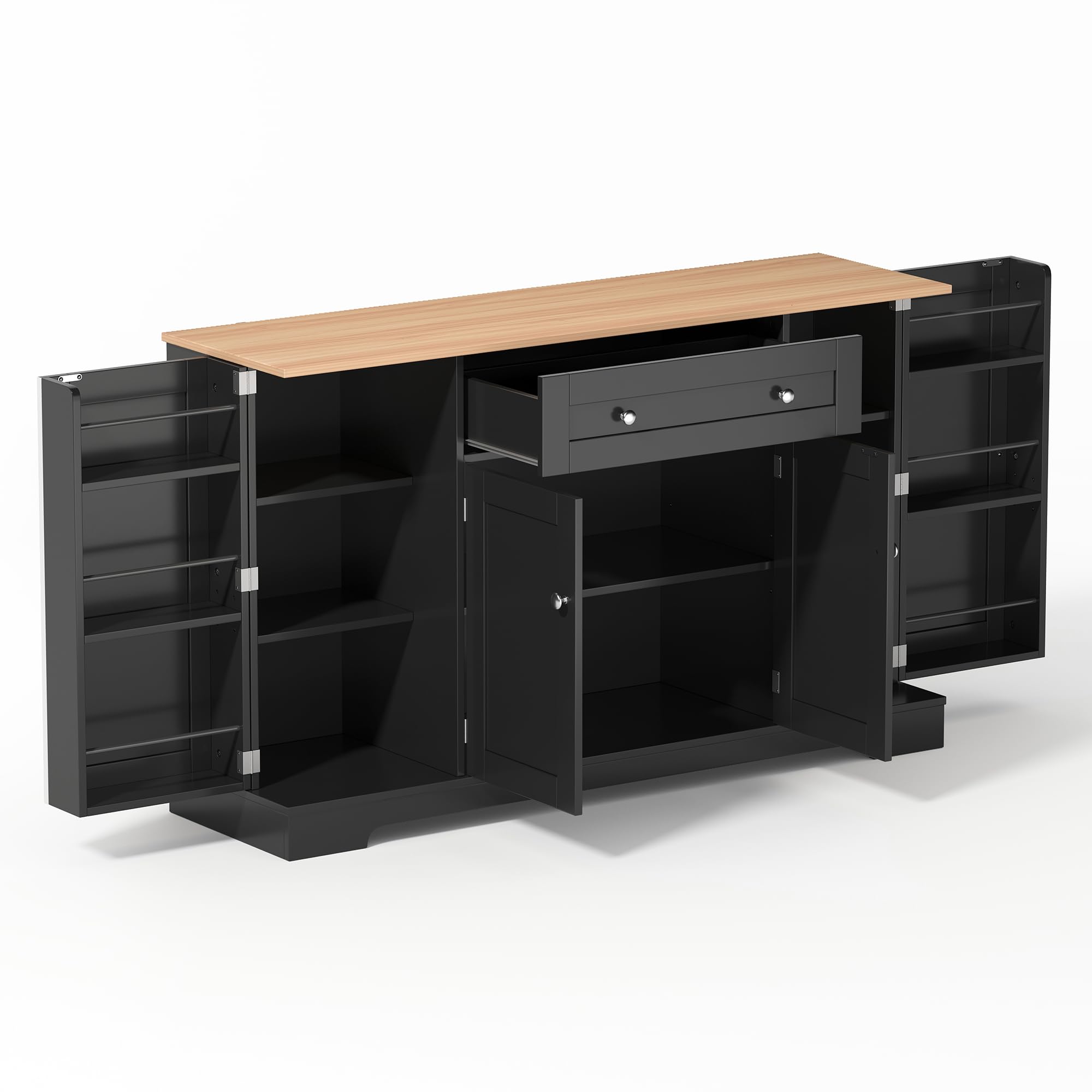 Buffet cucina multifunzione – 138 cm credenza con cassetto, ante e ripiani regolabili – Design moderno con protezione antiribaltamento, ideale per cucina, soggiorno e camera da letto
