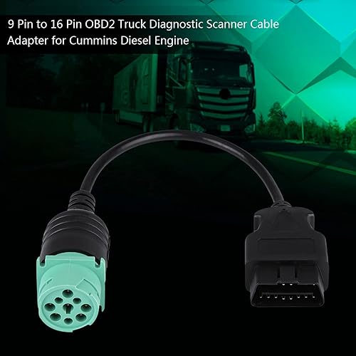 Miniatura 2 de Cable de diagnóstico de camión OBD2 de 9 pines a 16 pines, adaptador de cable de escáner de diagnóstico para camión ANGGREK para motor, negro y verde