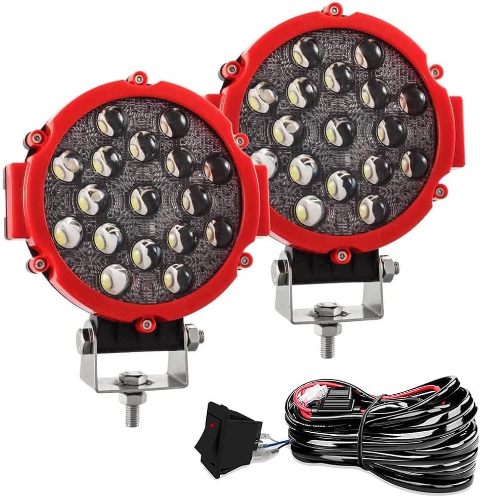 2 Pack 7inch Round LED Offroad Pod Lights Bar 51W 5100LM with Mounting Bracket Red Spot Bumper Driving Lamp Fog Light for Offroader Truck ATV SUV