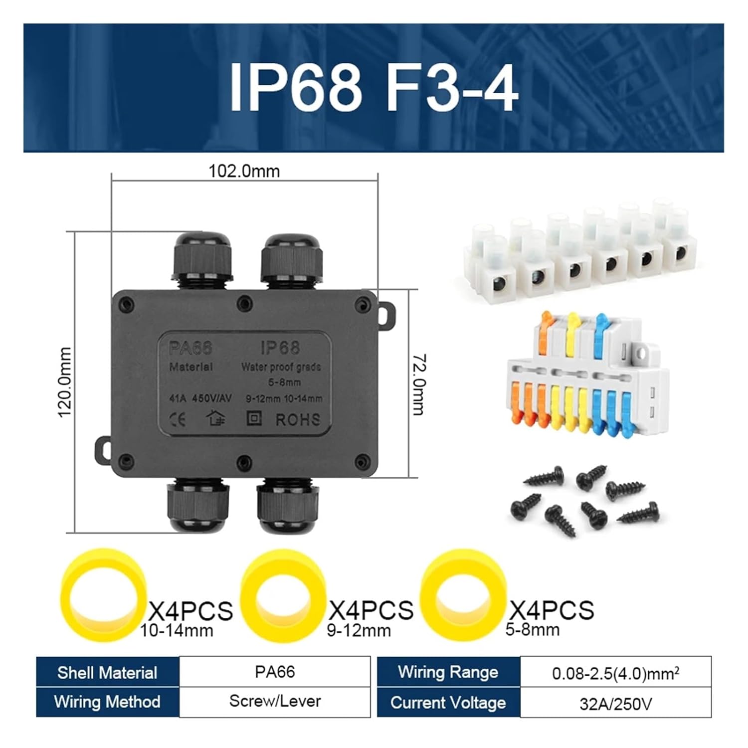 2/3/4/5/6 Way Outdoor Plastic Waterproof Box IP68 Electrical Cable Wire Connector Waterproof Sealed Junction with Terminal(F3-4T)