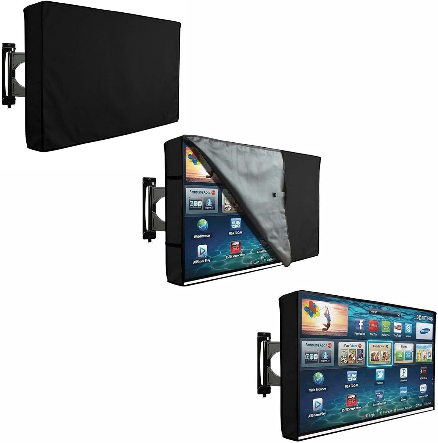 Copertura TV Esterna Impermeabile Antipolvere per Schermo Piatto con Tasca Telecomando 30-32" Nero