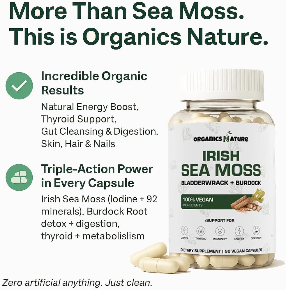 ORGANICS NATURE Irish Sea Moss Capsules 45 Servings | High Potency Seamoss Pills | Dr. Sebi Approved Sea Moss for Energy 90 Vegan Capsules - Image 6