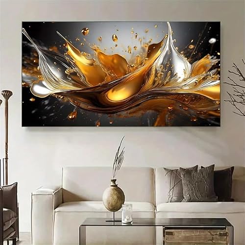 LTjiajuypd Golden Liquid Flow Modern Art Home Poster Canvas Print For Living Room Abstract Artwork(40X80cm)