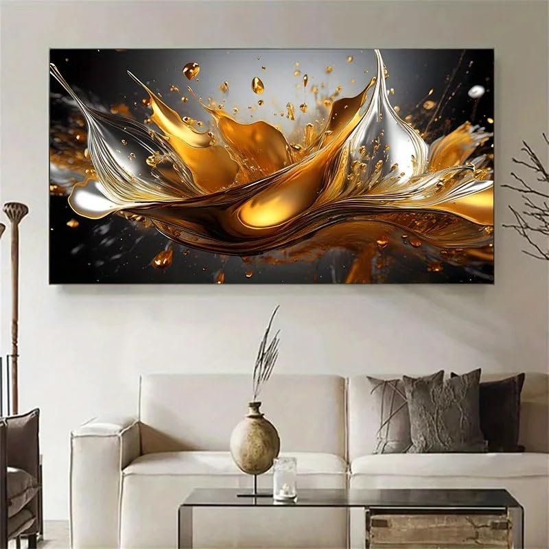 Impresión en lienzo dorado con acabado de flujo líquido para iluminar tu salón