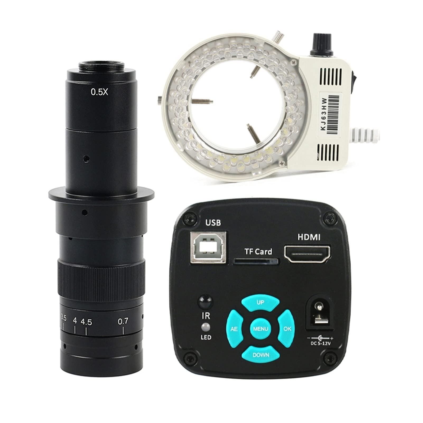 Microscope 4K 1080P 48MP Video Lab USB Microscope Camera C Mount LED Light for Phone Repair 100X 130X 180X 200X 300X 500X Zoom(with 180X Lens Light)