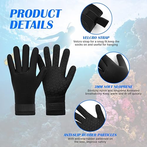 Miniatura 3 de AUAUY Guantes de buceo, guantes de neopreno de 0.118 pulgadas (0.118 in), guantes de neopreno cálidos de cinco dedos, guantes de surf flexibles