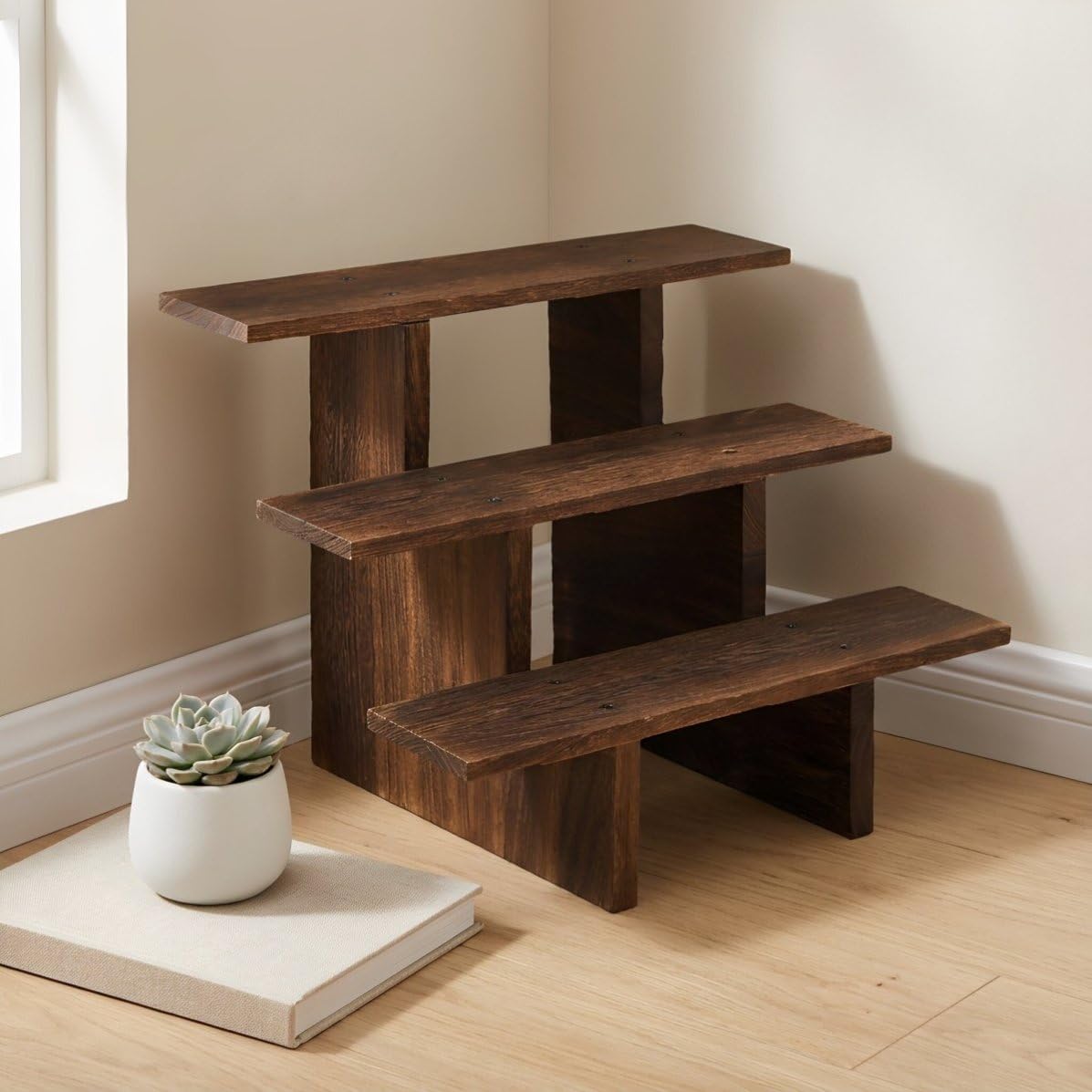 Operitacx Soporte de Exhibición de Madera de 3 Niveles, Mesa Negra