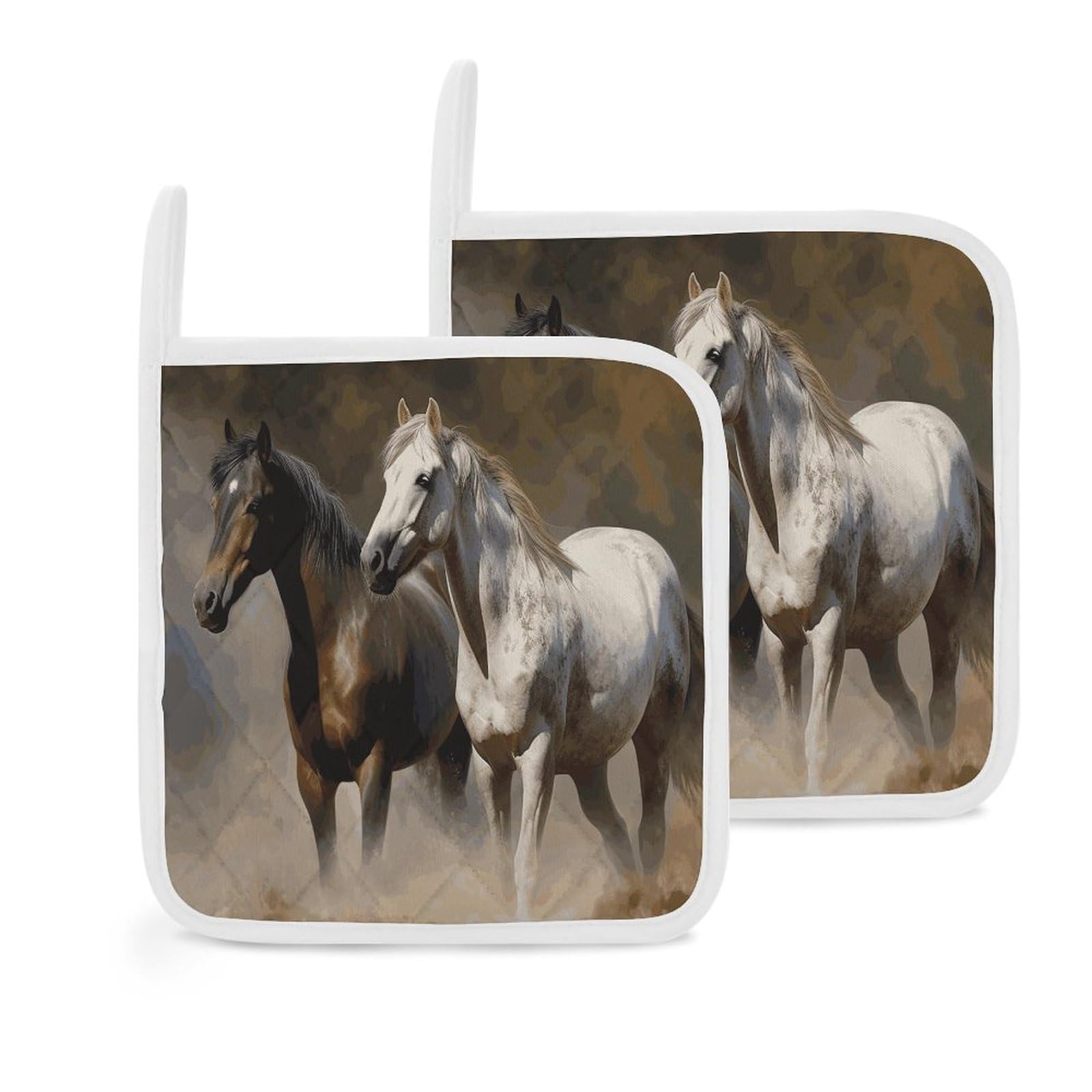 Btcowzrv Style Horses Animals2 2 Pack Pot Holders For Kitchen, Heat Resistant Potholder Set With Hanging Loops, Hot Pads For Oven Baking Cooking