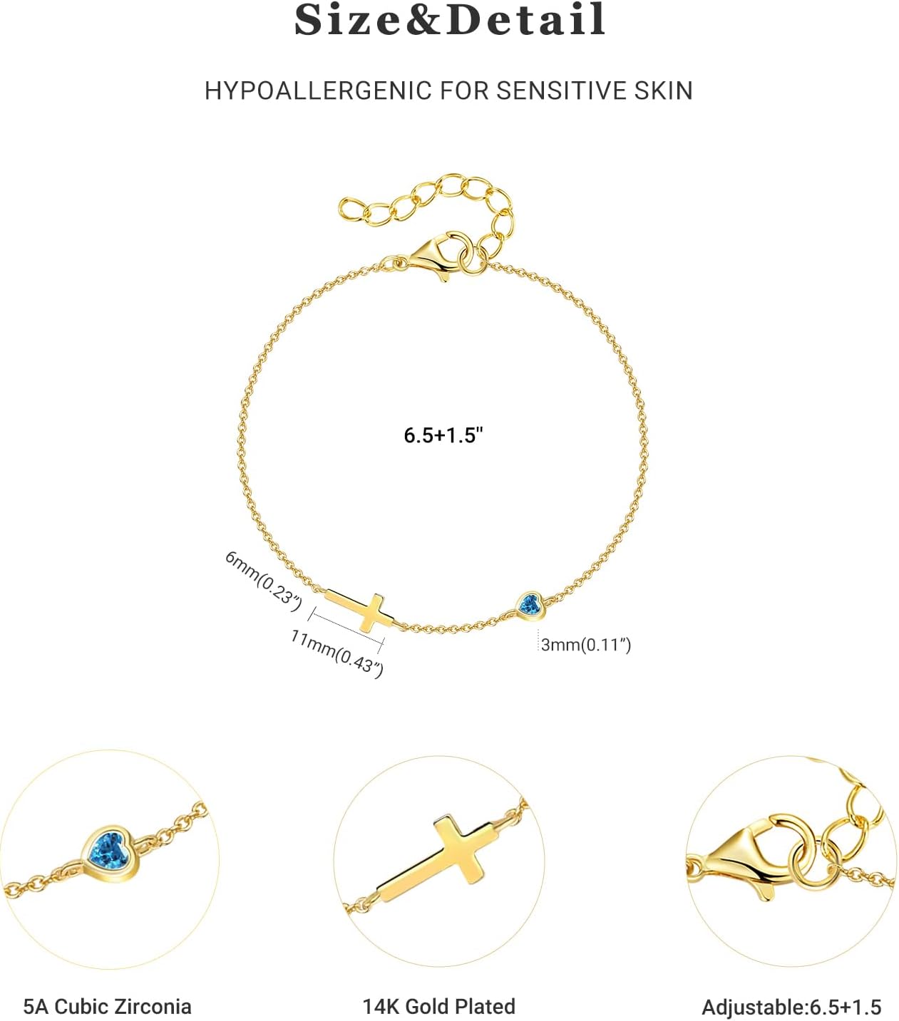 Cross Bracelet for Women 14K Gold Cross Bracelet with Birthstone Religious Faith Baptism Confirmation Gifts for Her Birthday Gift Christian Jewelry Gifts for Women Mother Grandma Wife - Image 2