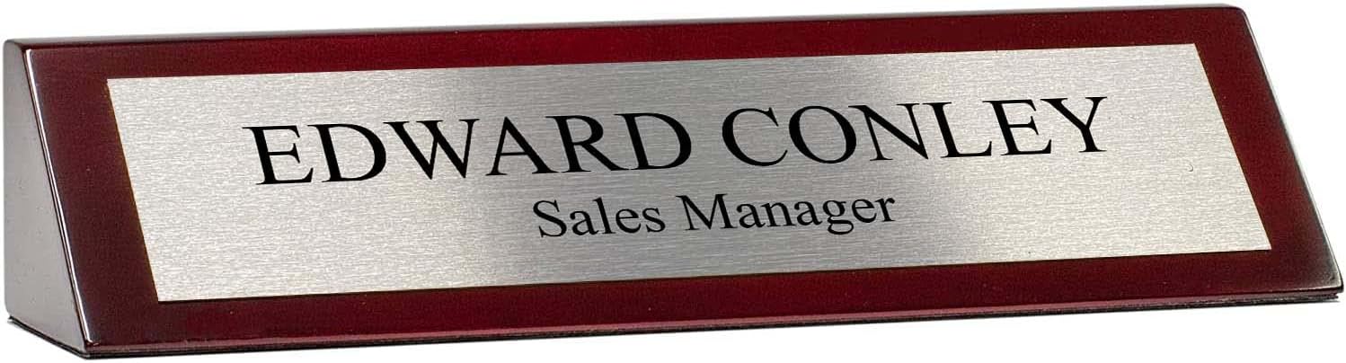 Personalized Glossy Rosewood Desk Name Plate - 2x8
