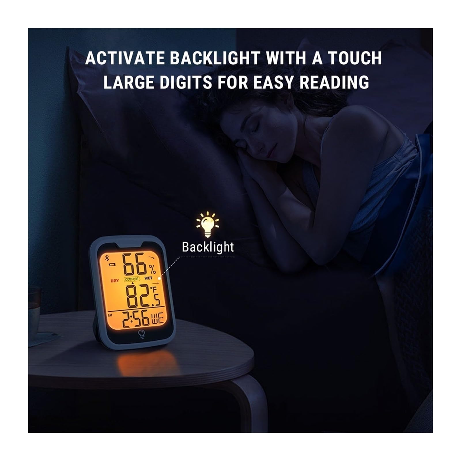 Termoigrometro retroilluminato Bluetooth con App Digitale Stazione meteorologica Termoigrometro per Interni per la casa con Orologio e Giorno