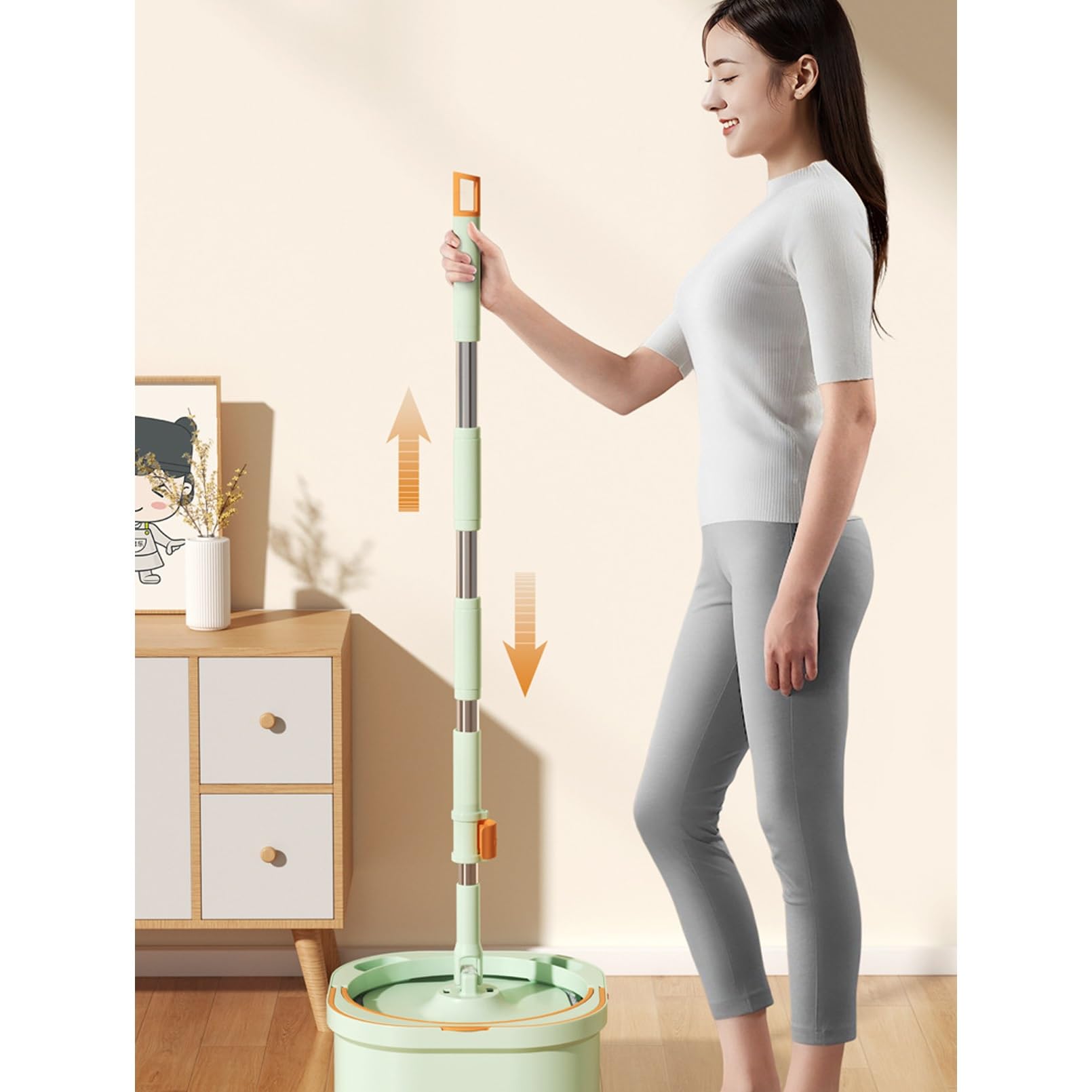 Sistema De Limpieza De Piso De Microfibra para Mopa Giratoria Y Cubo, Aguas Residuales Y Agua Limpia,de 360° para Madera(Blue)