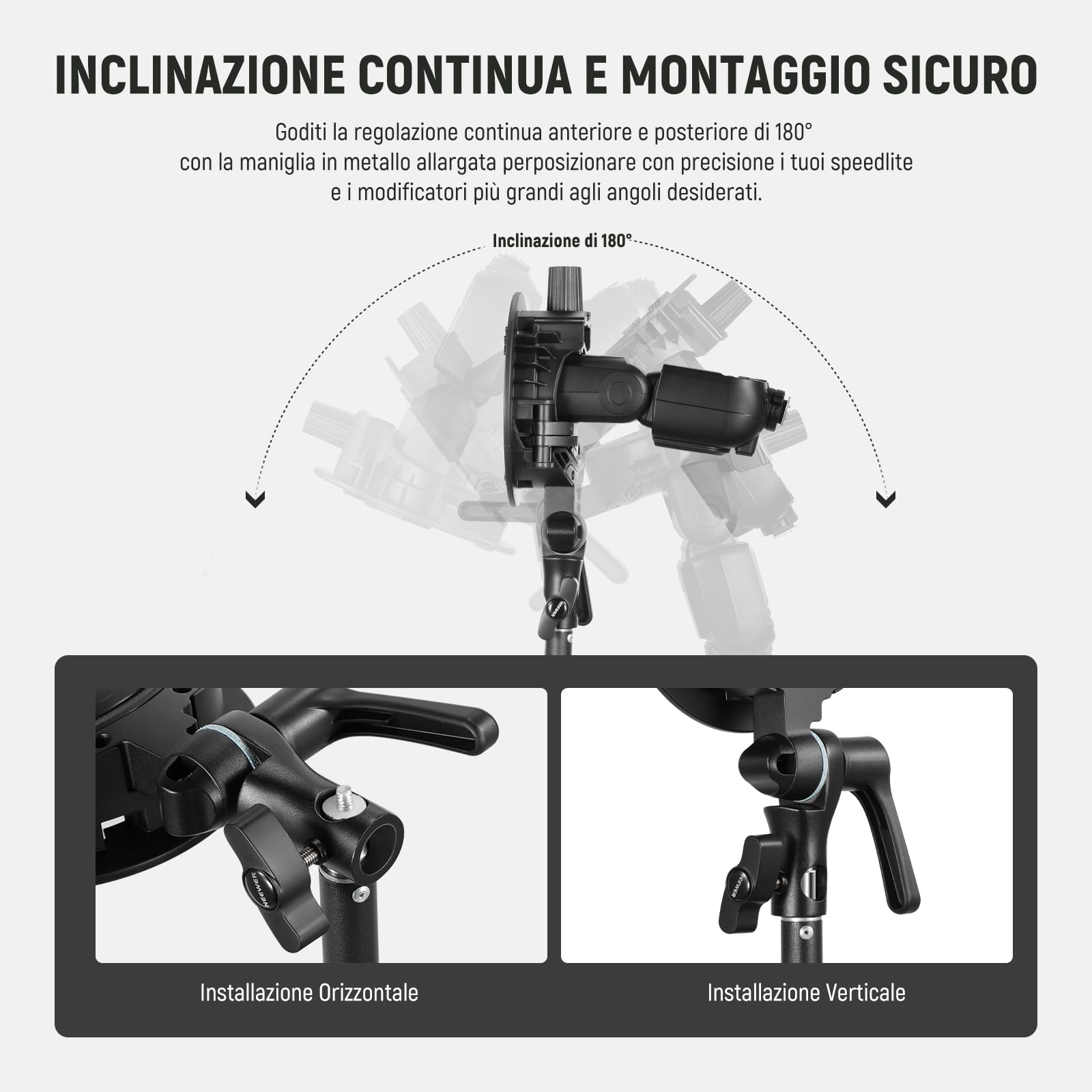NEEWER CRB1 Supporto a Staffa Tipo S con Attacco Bowens e Foro per Ombrello per Flash Speedlite a Testa Quadrata/Rotonda Z2 Z1 Z760 NW760 NW700 TT560 Q3, Compatibile con Godox AD200Pro V1