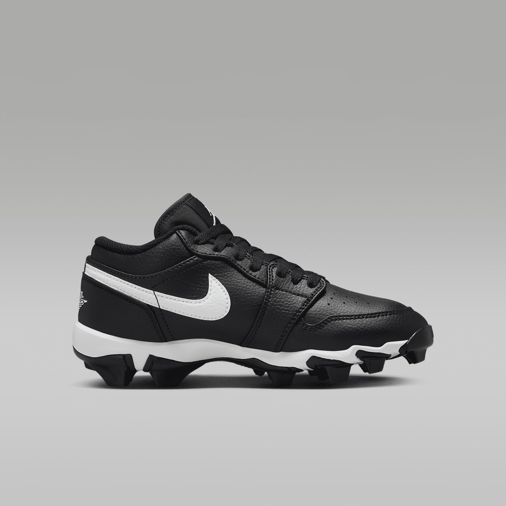 Jordan 1 Low Little/Big Kids' Cleats (HF6885-001, Black/White/White) Size 12