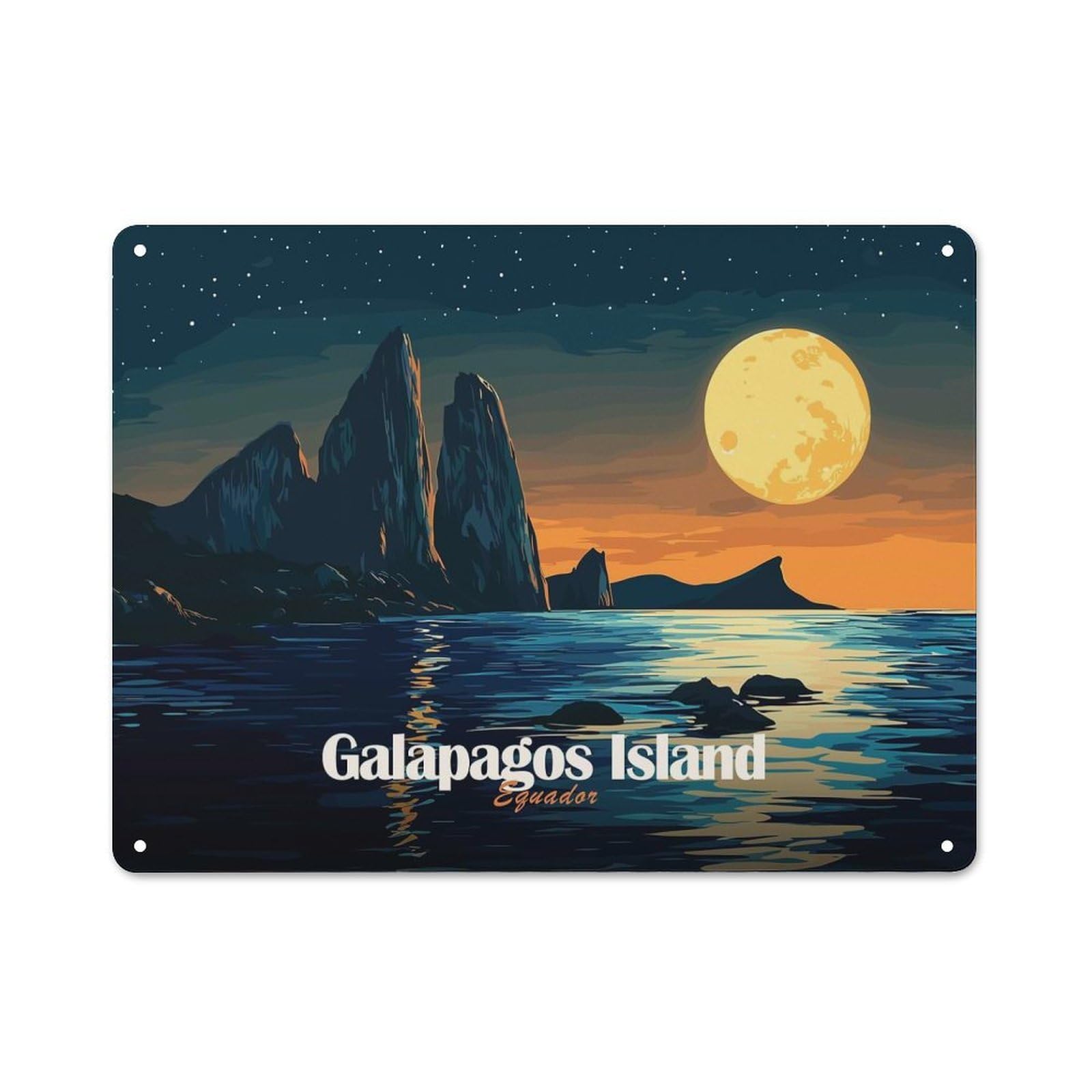 Junmoney Style-16 Decorative Tin Sign With Galapagos Island At Night Design 30X40cm, Farmhouse Cottage Wall Art For Farmhouse Kitchen, Pantry Or Dining Area