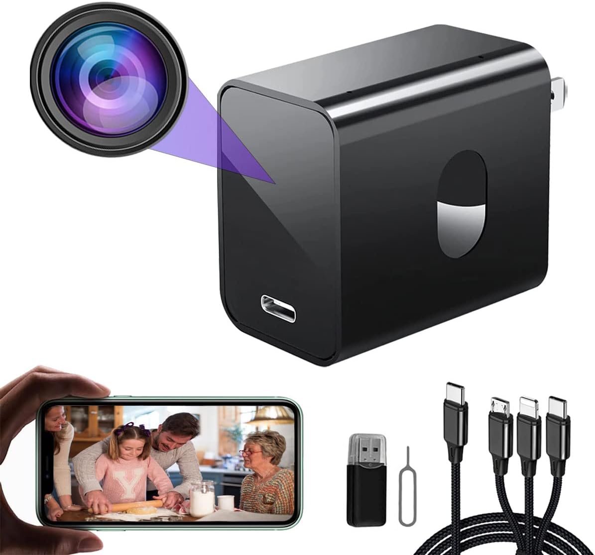 4K Spy Camera Charger Supports 2.4G/5G WiFi, Spy Camera