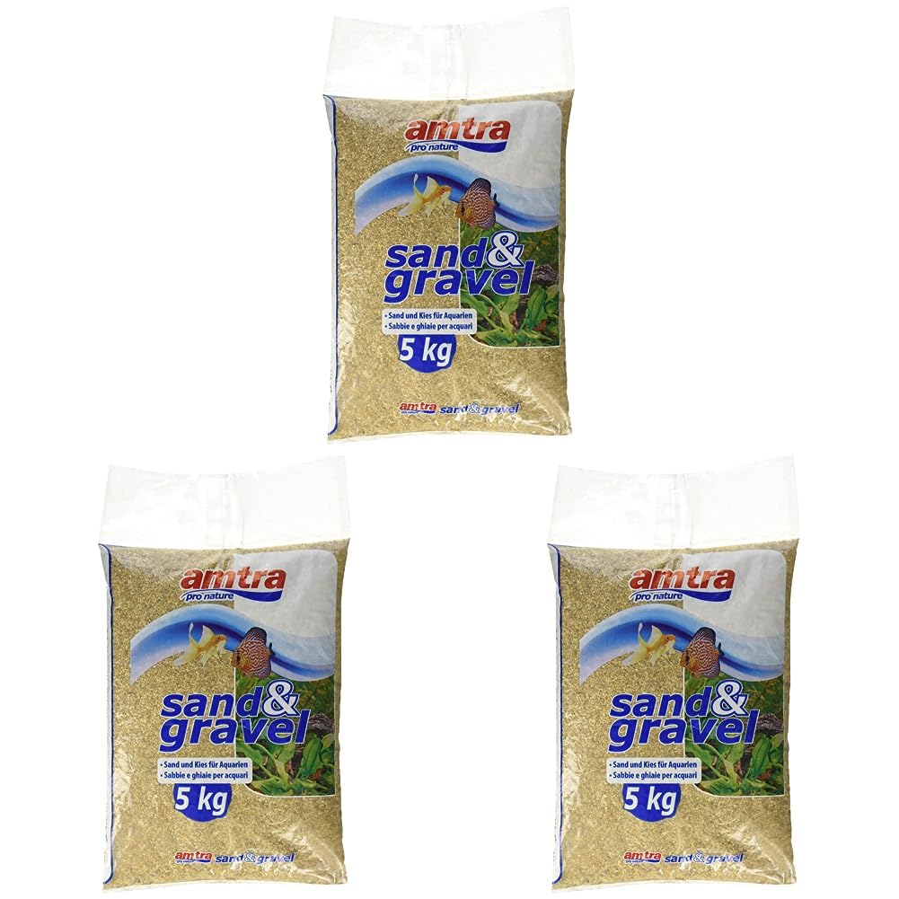 Amtra Ámbar Sand Arena para Acuario, Fondo de Acuario de Agua Dulce y Agua de Mar, Ámbar, No Tóxico, 1-2 mm, 5 kg (Paquete de 3)