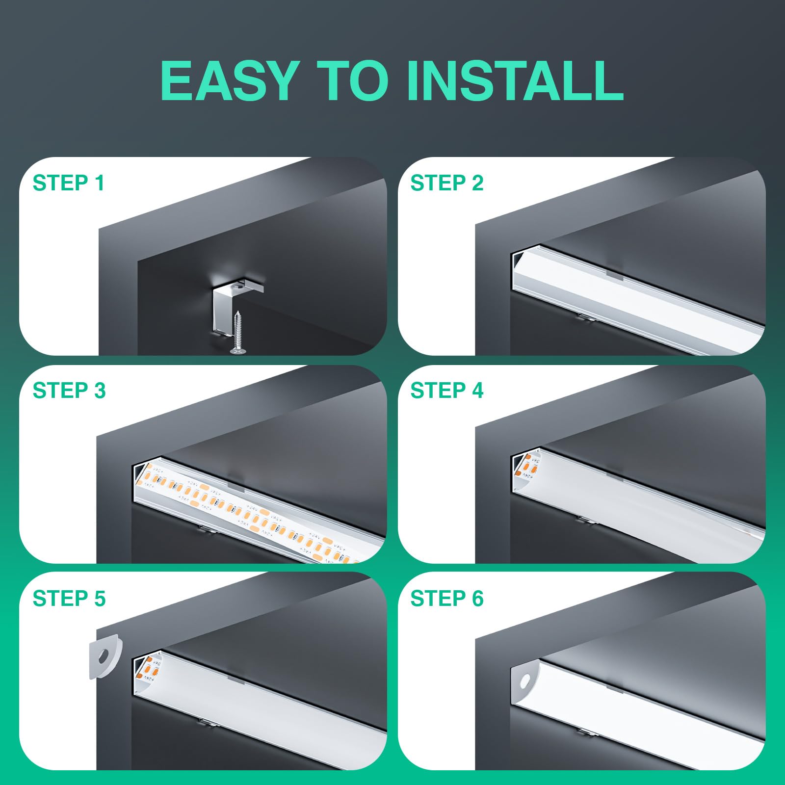 LED-Aluminiumprofil, 45-Grad-V-Winkel, 10 Stück à 1 Meter (10m Gesamtlänge), mit milchweißer PC-Abdeckung, Endkappen und Montageclips für LED-Streifen (10-teilig × 1m) [Energieeffizienzklasse A++]