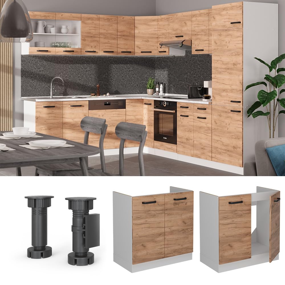 Vicco Mobile lavello cucina R-Line, Rovere dorato, 80 cm senza piano di lavoro, per la libera combinazione all'interno di sistemi cucina modulari