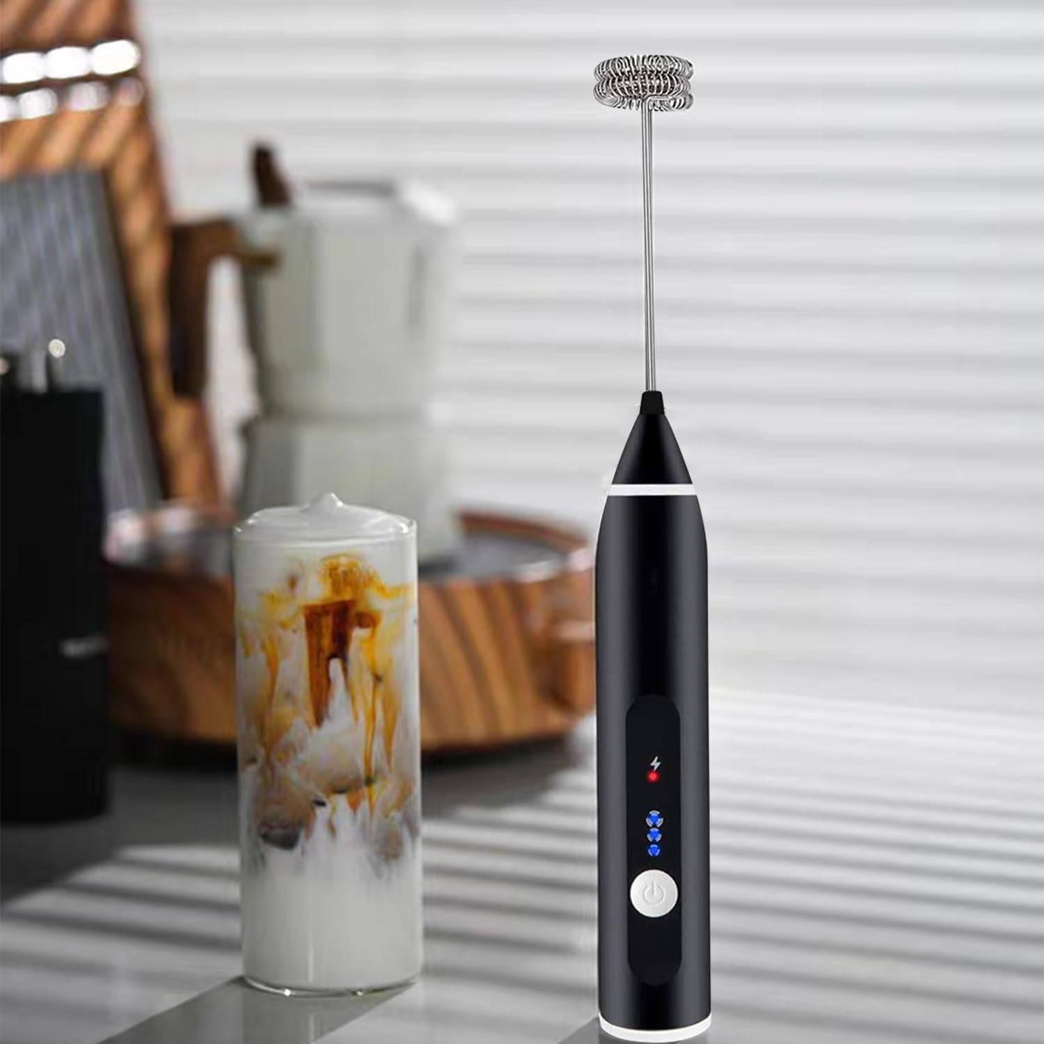 Espumador de leche recargable, mezclador eléctrico de bebidas con USB, espumador de café de mano, batidora de café, máquina de espuma para capuchino, chocolate caliente, negro
