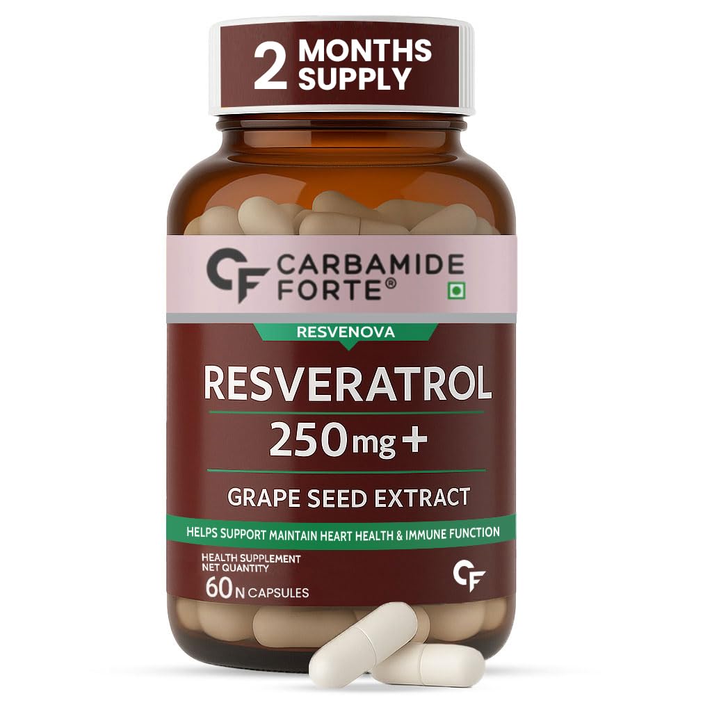 Carbamide Forte Resveratr𝗈l 250mg | With Grape Seed Extract | Resveratrol Anti Aging, Heart & Immune Support | Grape seed extract 60 Veg Capsules