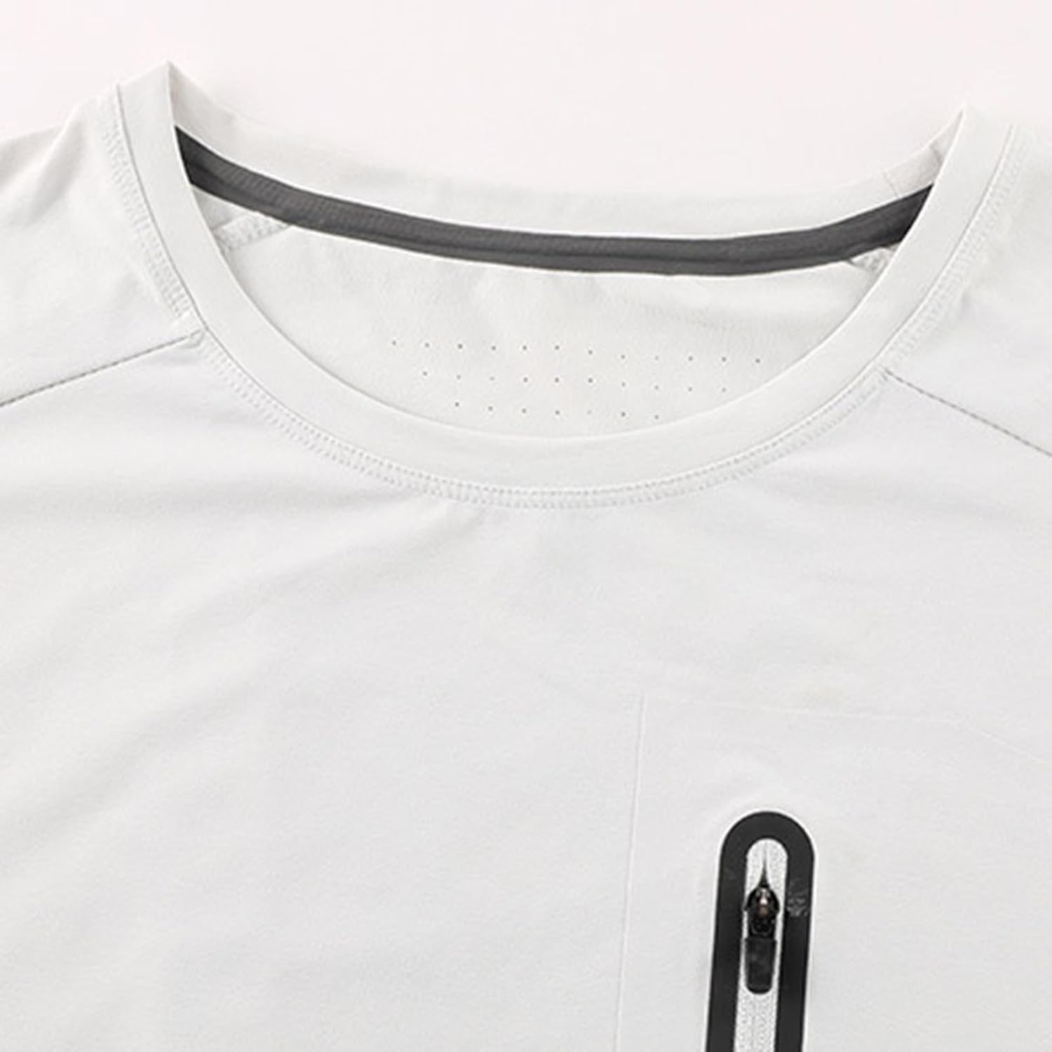 Men's Ice Silk T-Shirt Short Sleeve Seamless Shirts Stretch Crew Neck Shirt Casual Workout Tops with Zip Decorate