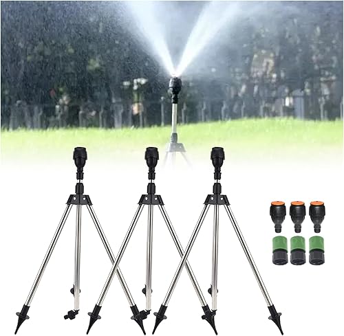 Aspersor de trípode giratorio, rociador de riego automático de 360 grados, aspersor giratorio de gran área, rociador giratorio ajustable con soporte