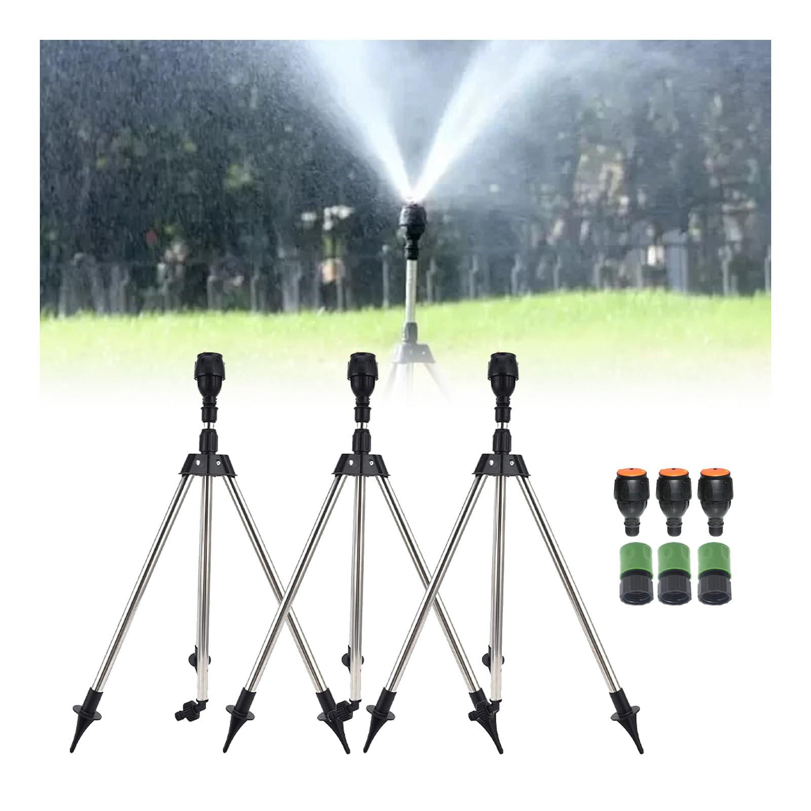 Aspersor de trípode giratorio, aspersor de riego automático de 360 grados, aspersor de trípode giratorio de gran área, aspersor giratorio ajustable con soporte telescópico para riego de jardín, patio