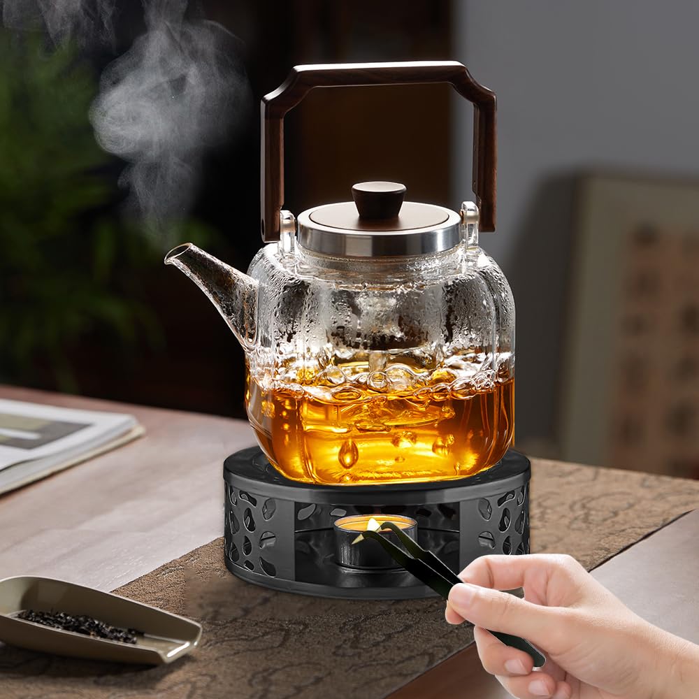 Calentador de Tetera Acero Inoxidable con Pinzas Base Redonda para Té Café