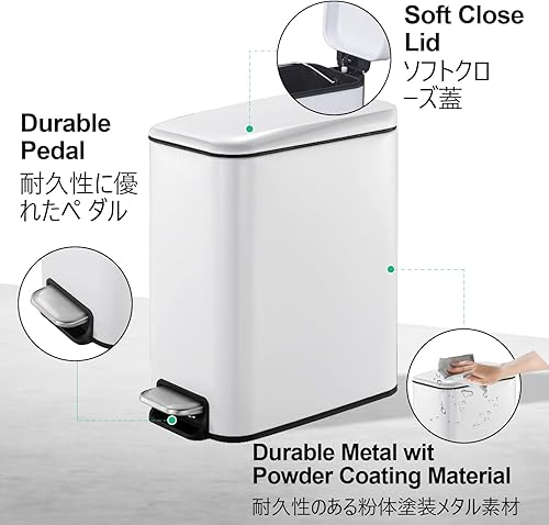 Miniatura 4 de Smartbin Cubo de basura de acero inoxidable de 13 galones con pedal de basura de 5 litros y cubo interior rectangular para basura en casa estilo B