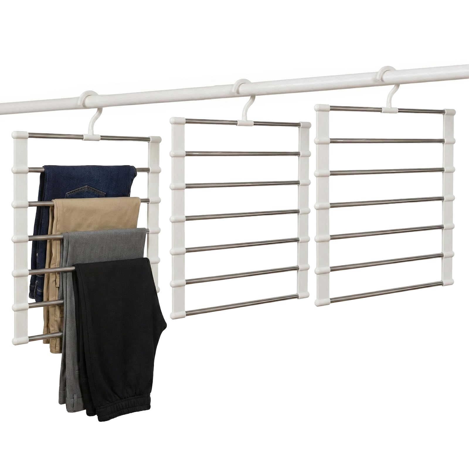 3 Pack Trouser Hangers Space Saving, Multi Layer Metal Pants Hangers