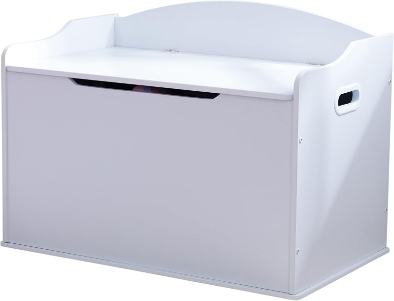 Austin Wooden Toy Box/Bench with Safety Hinged Lid, White, Gift for Ages 3+, Amazon Exclusive