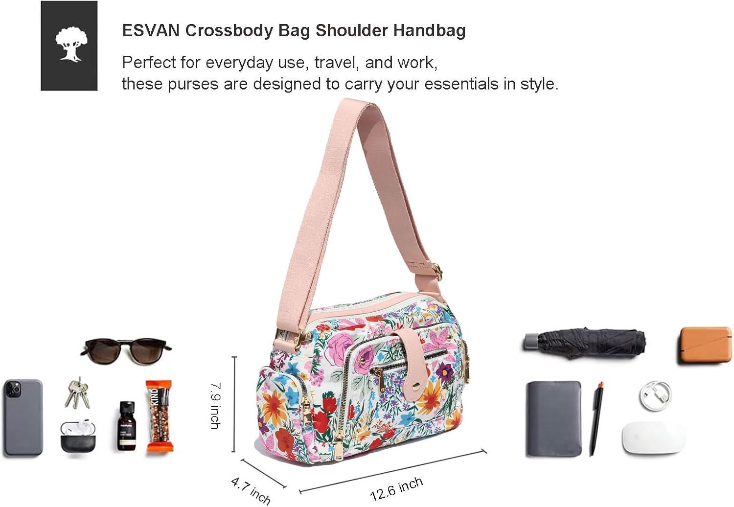 ESVAN Women Fashion Crossbody bags for Women Multi Pockets Cell Phone Camera Shoulder Handbags Travel Purse - Image 3