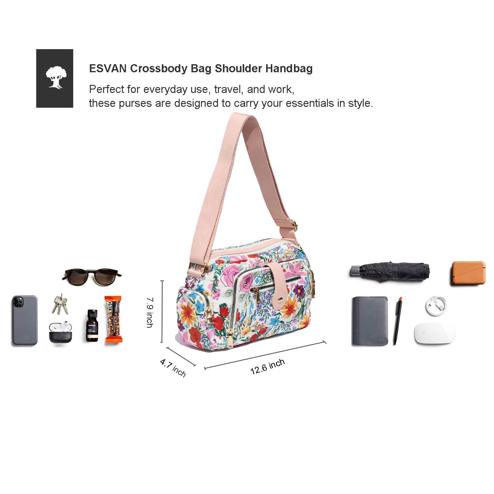 ESVAN Women Fashion Crossbody bags for Women Multi Pockets Cell Phone Camera Shoulder Handbags Travel Purse