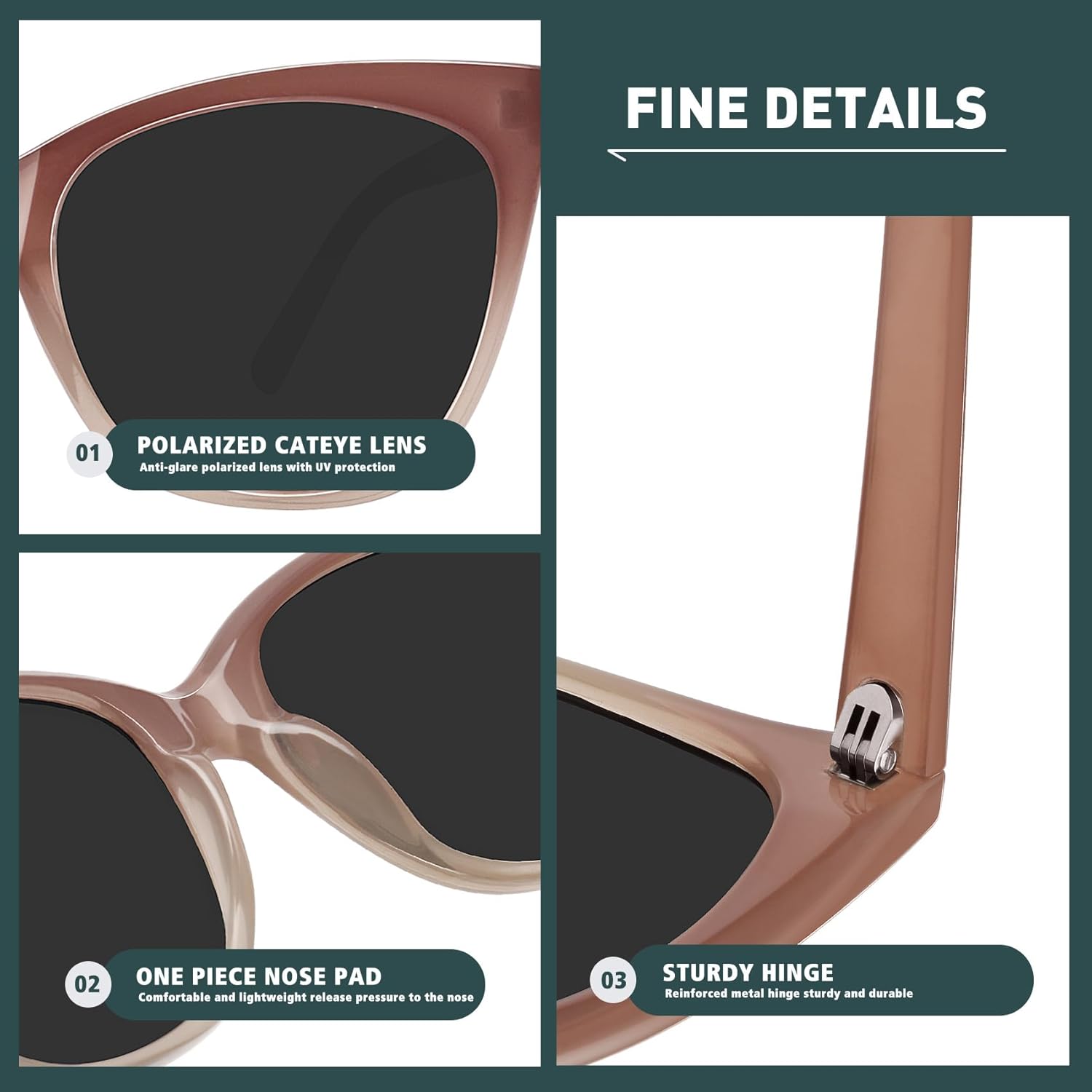 WOWSUN Large Polarized Cat Eye Sunglasses for Women - Image 3