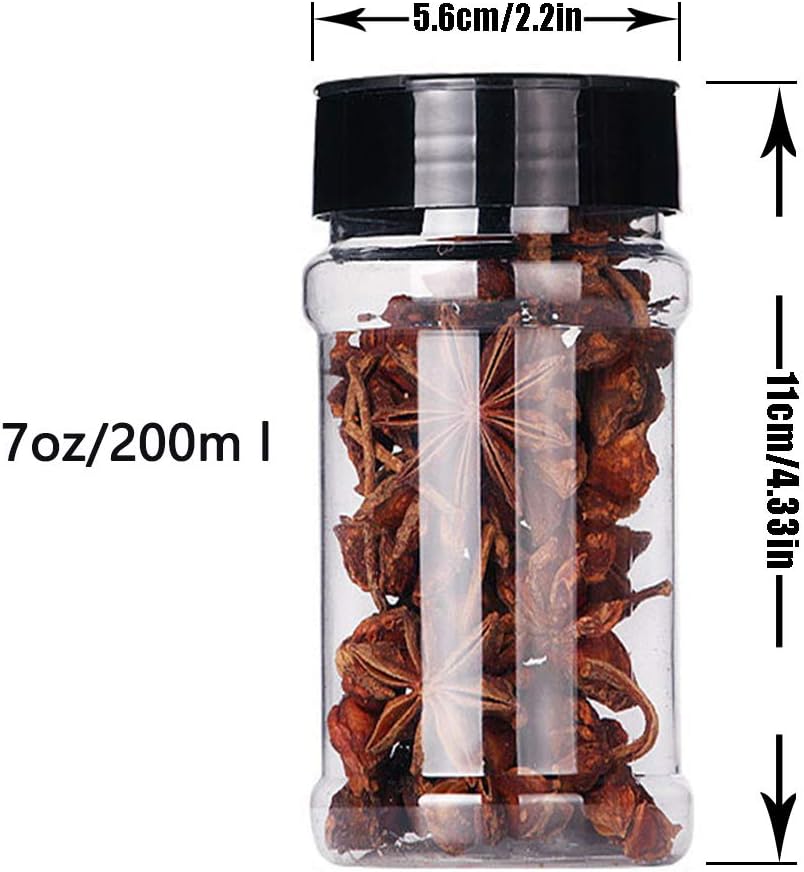16 Pack 7oz Clear Plastic Spice Jars,Storage Container Bottle Containers with Black Cap,Perfect for Storing Spice,Herbs and Powders,Provide Chalkboard Labels and Chalk Marker