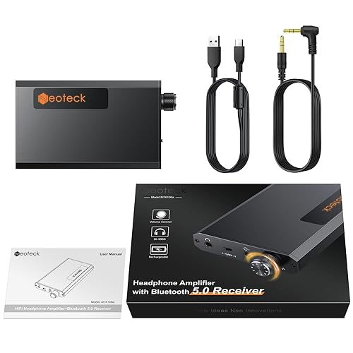 Miniatura 7 de Neoteck Amplificador de auriculares portátil de 0.138 in con receptor Bluetooth 5.0, interruptor de ganancia de dos etapas, amplificador de