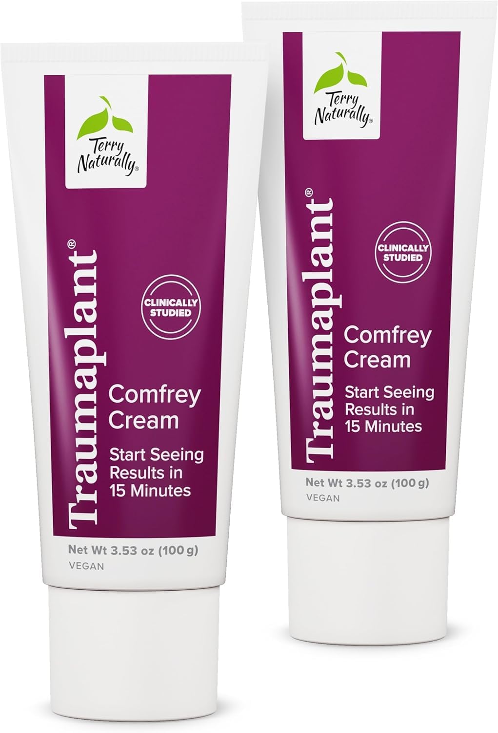 Terry Naturally Traumaplant Comfrey Cream - Non-Staining Herbal Cream - Clinically Studied and Free of Pyrrolizidine Alkaloids - for External Use Only - 3.53 oz (2 Pack)