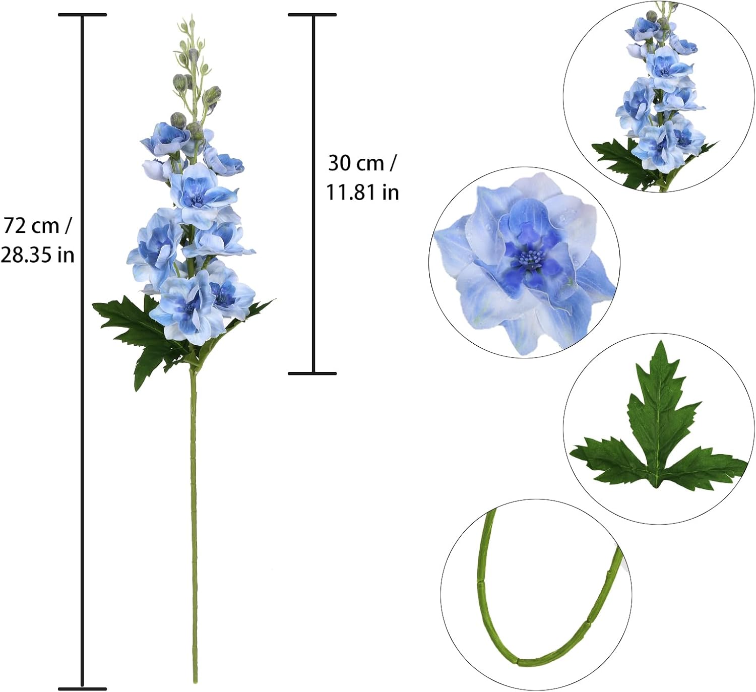 Blue Silk Flowers 6PCS Real Touch Delphinium Artificial Flowers Blue Larkspur Faux Flowers Realistic Tall Flowers for Vase Wedding Centerpieces for Tables Home Decor (Blue)