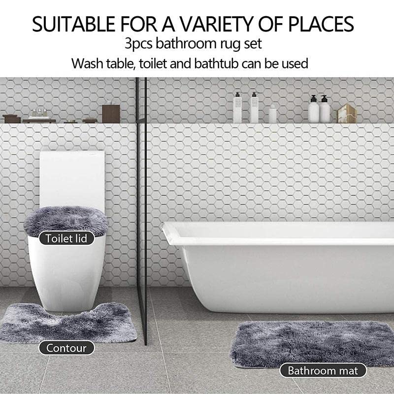 WEZOSHINET Badezimmerteppich Set 3 Teilig – Chenille Badematte, rutschfeste Fußmatte, WC-Abdeckungs-Set… – Bild 4