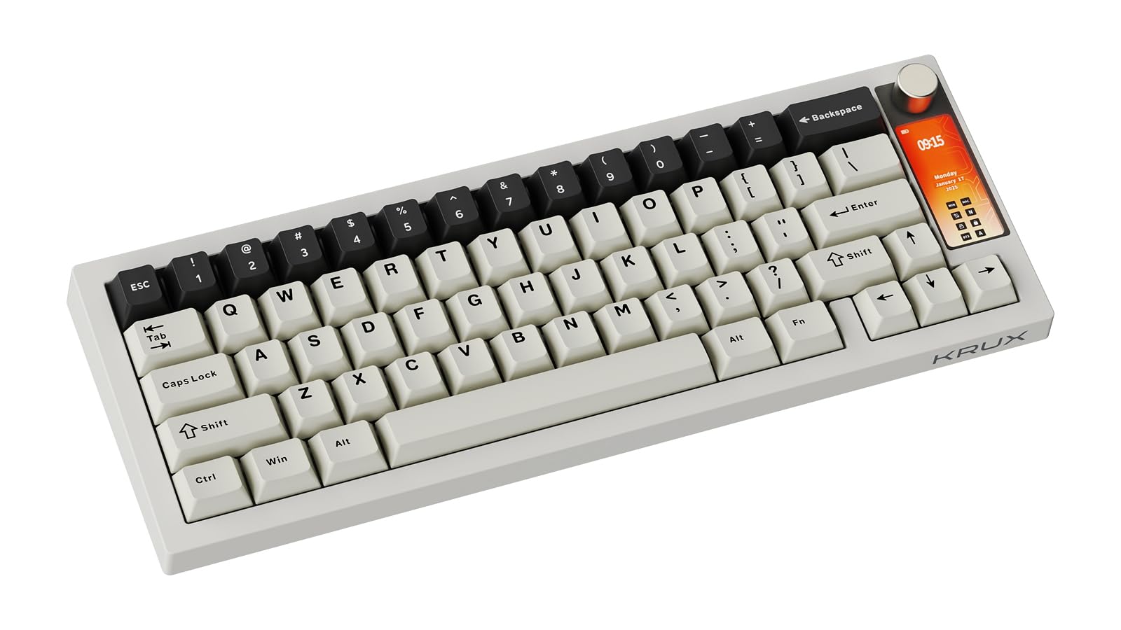 KRUX Drox, mechaniczna klawiatura dla graczy, kompaktowa klawiatura w rozmiarze 65%, wielofunkcyjny ekran, liniowe przełączniki KRUX Violet, podświetlenie RGB, hot-swap, oprogramowanie web-owe