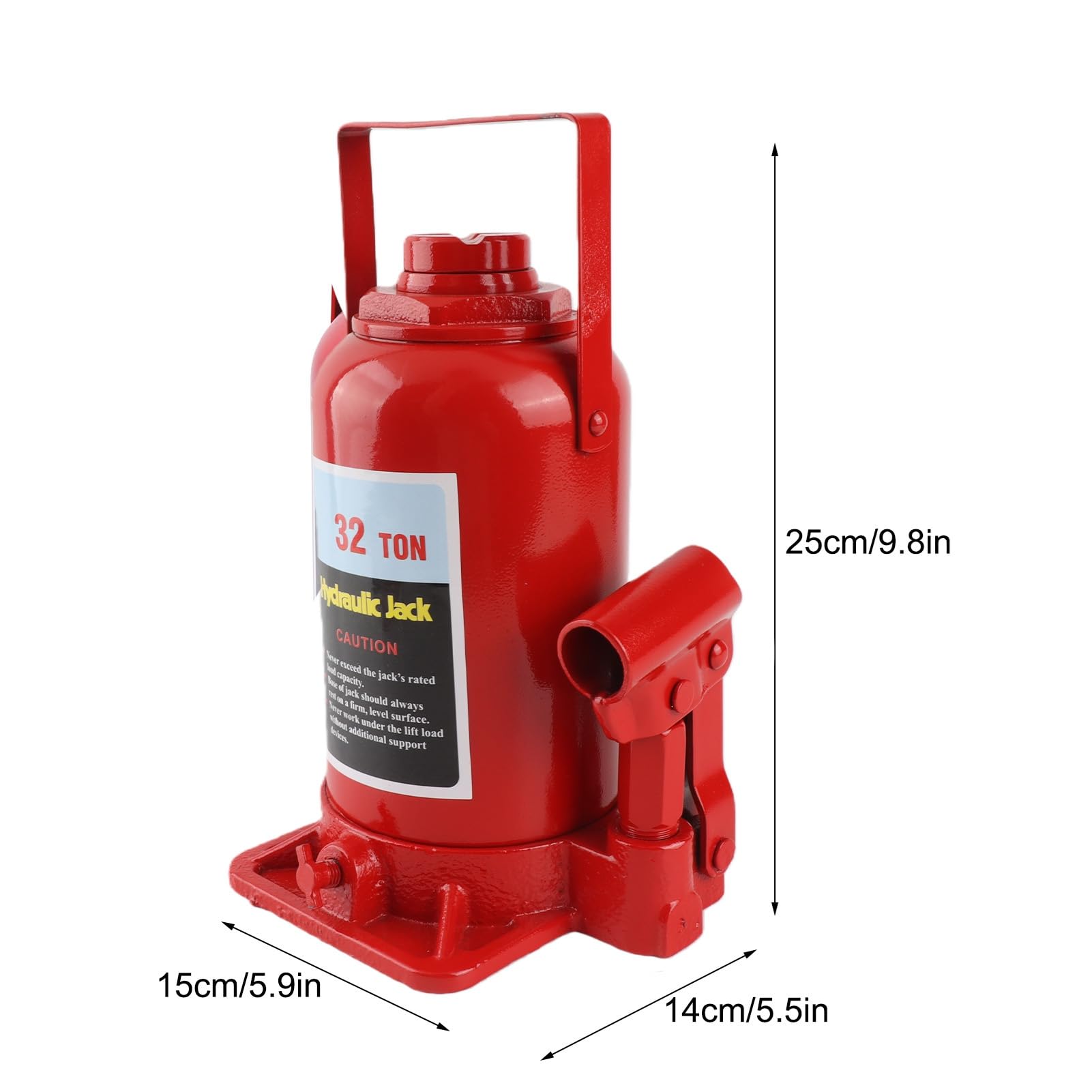 Cric idraulico 32 tonnellate, martinetto a pressione per auto, altezza di sollevamento 25 – 47 cm, per furgoni, barche, camion, roulotte, caravan, in acciaio di