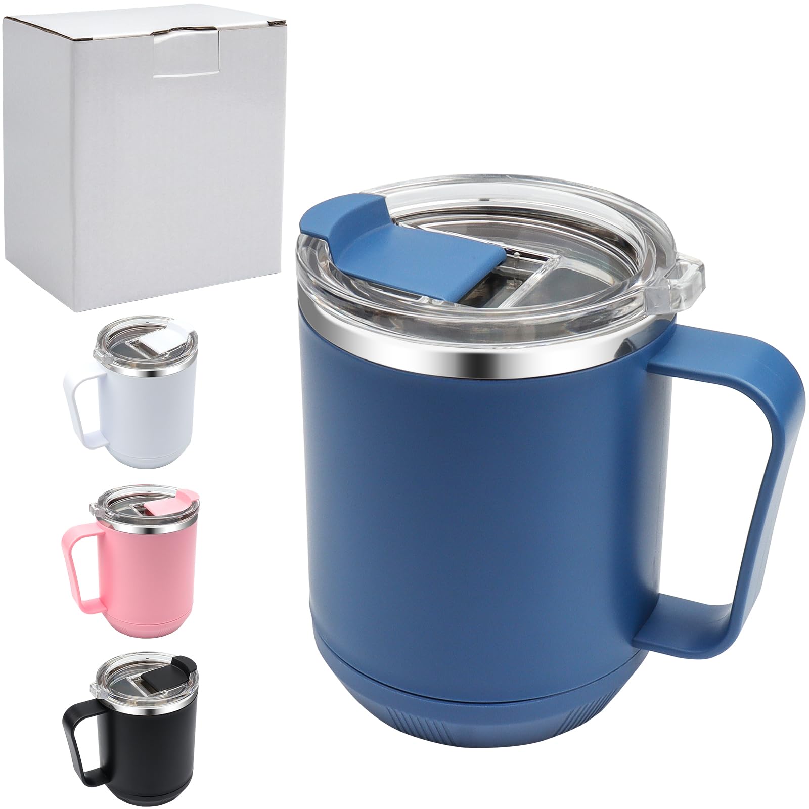 Roellgs Coffee Mug 460ml (16oz), Double Wall Vacuum Insulated Stainless Steel Coffee & Tea Cup w/Non-Slip Handle & Slider Module Lid & Large Volume (Blue)