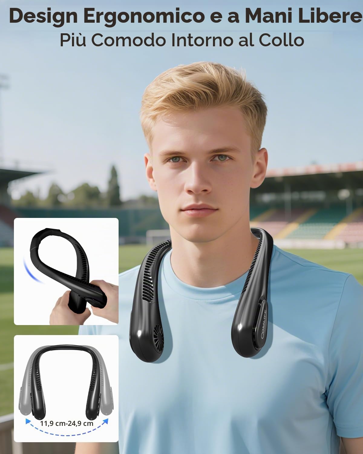 COMLIFE Ventilatore USB portatile, mini ventilatore con batteria 5000 mAh, 3 velocità, ventilatore personale per escursionismo, sport all'aria aperta, viaggi, casa, nero
