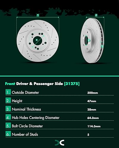 Miniatura 39 de SCITOO Kit de freno delantero Rotores de freno delantero y pastillas de freno de cerámica para 08-16 para Chrysler Town & Country, 08-16 para Dodge