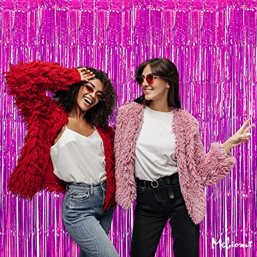 Image of 4 Pack Fuchsia Fringe Curtain Backdrop, 3.2Ft x 6.6Ft Metallic Tinsel Foil Fringe Streamers Curtains Background for Photo Booth Birthday Wedding Baby Shower Party Thanksgiving Christmas Decorations