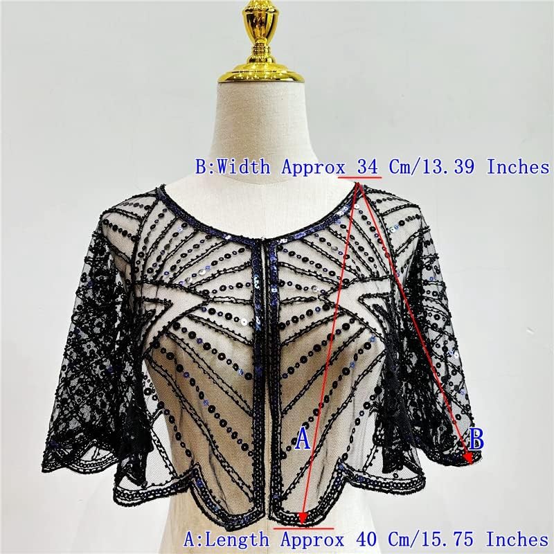 Miniatura 4 de Specell 1920s Shawl Bridal Shawls Sequin Beaded Shawl And Wraps Bolero Flapper Cover Up For Evening Dresses Wedding Party Etc