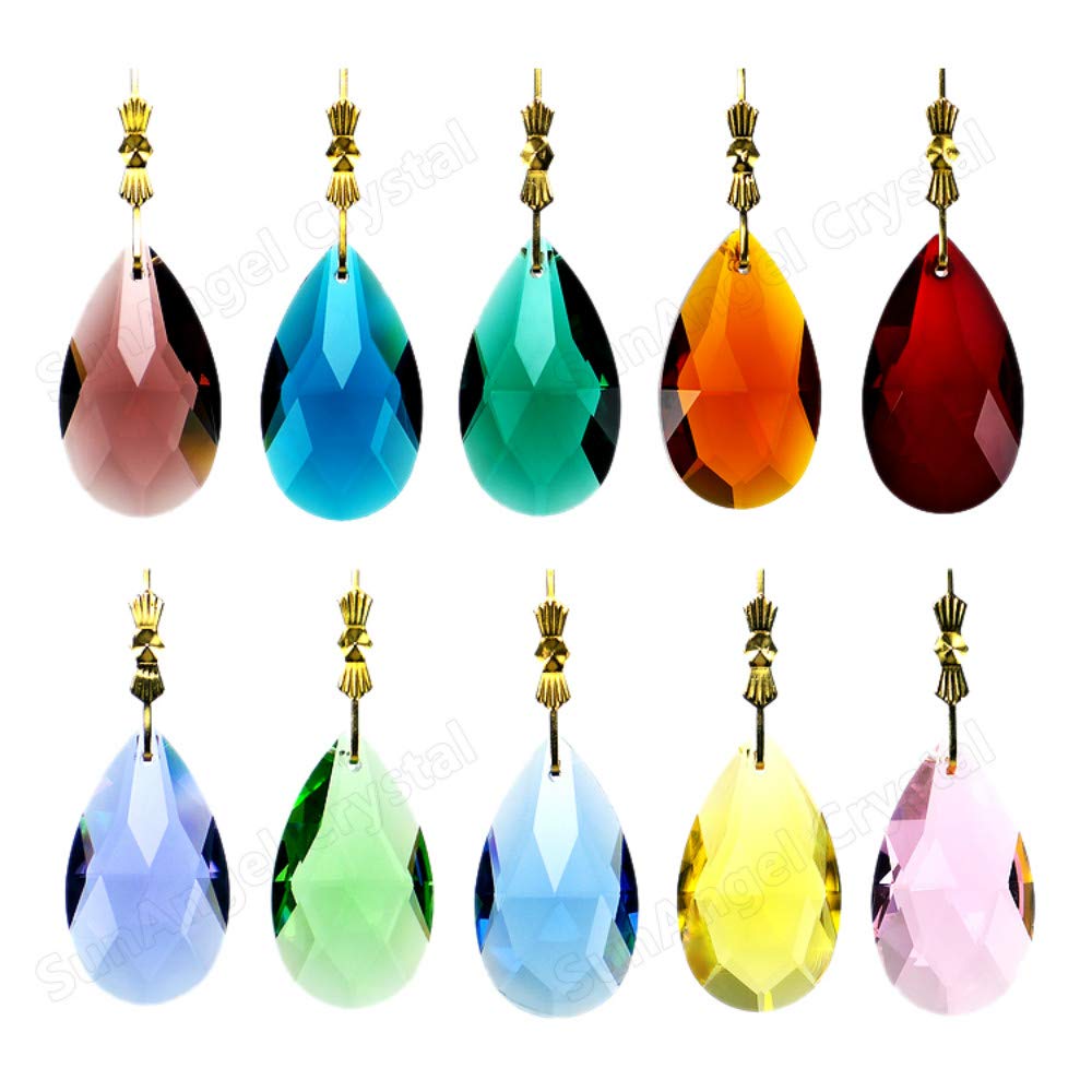 SunAngel Colored Crystal Beads Prism Suncatcher Rainbow Pendants Maker, Hanging Crystals Prisms,Teardrop Glass Beads for Decoration Party Christmas Wedding(10PCS Crystal Grid Shape)