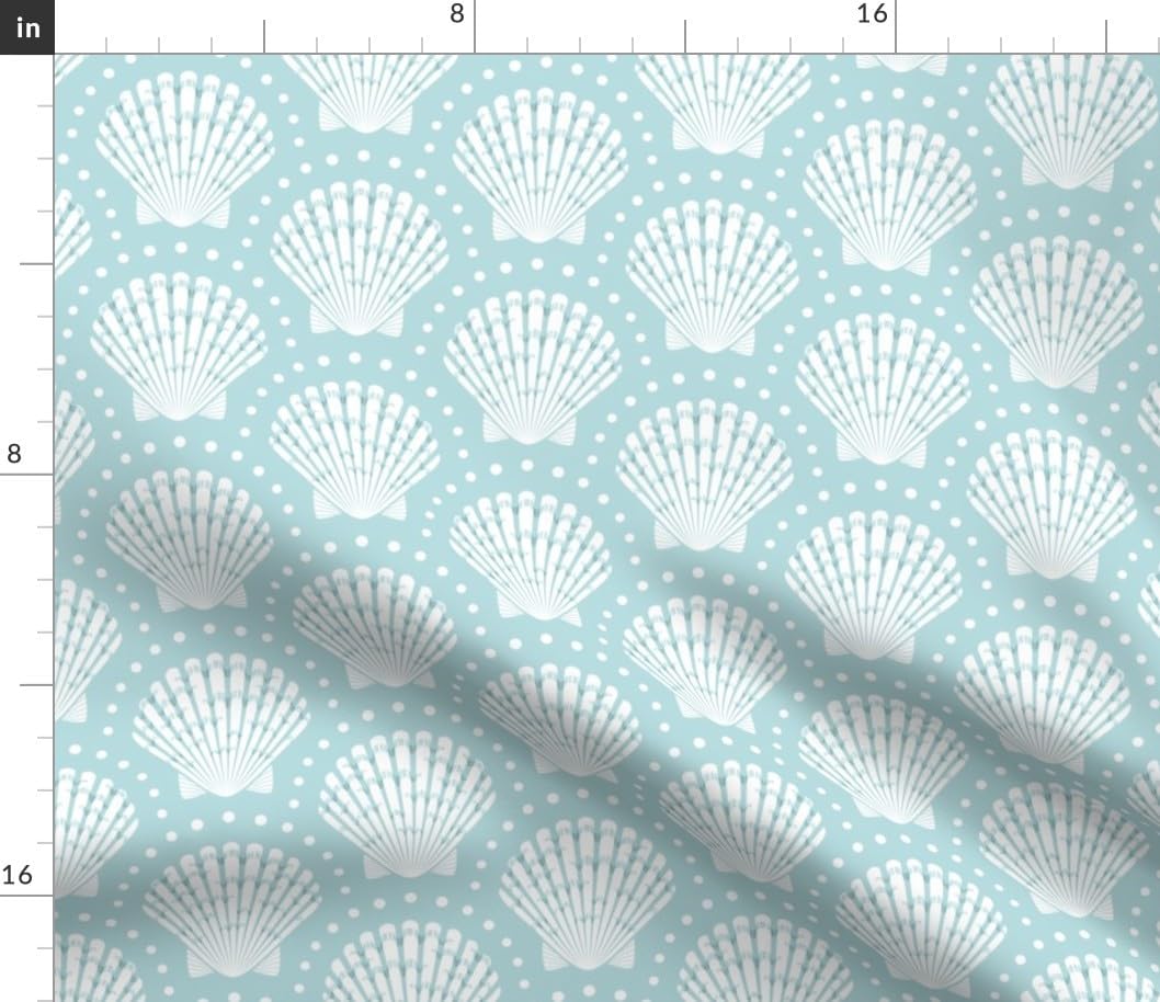 Spoonflower Fabric - Blue Shells Coastal Scallops Under The Sea Ocean Beach Printed on Petal Cotton Fabric Fat Quarter - Sewing Quilting Apparel Crafts Decor