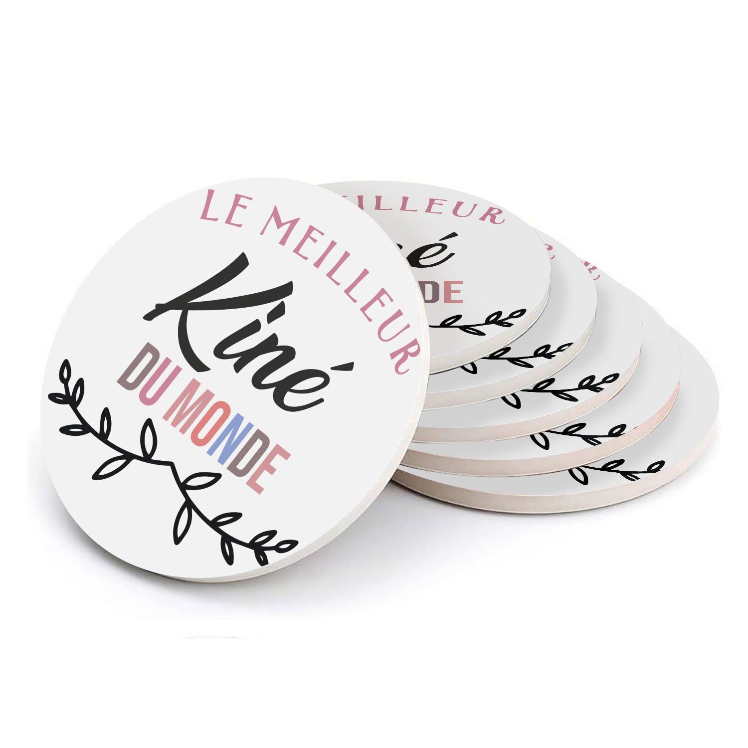 Sous verre ronds en céramique pour cabinet de kiné et pauses café sportives - Set de 6